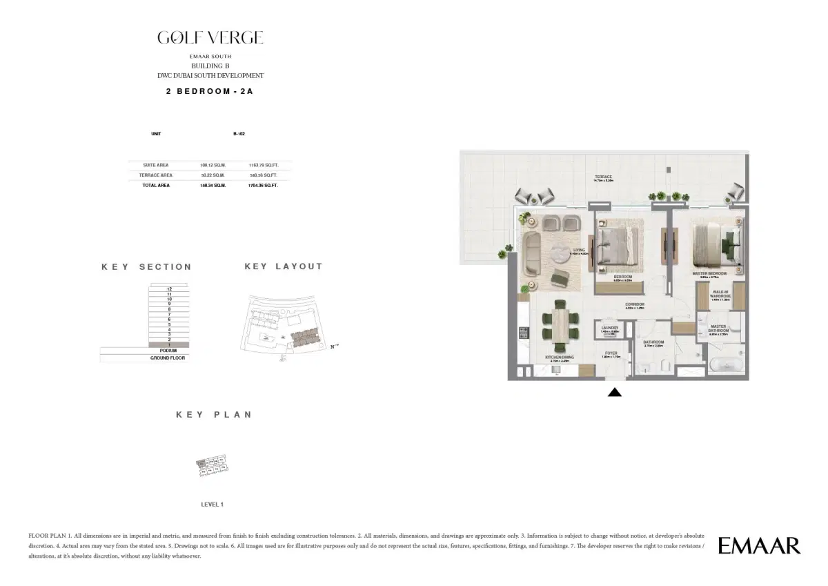 Golf Verge EMAAR South Dubai 2 BR Floor Plan 1,704 Sq. Ft.