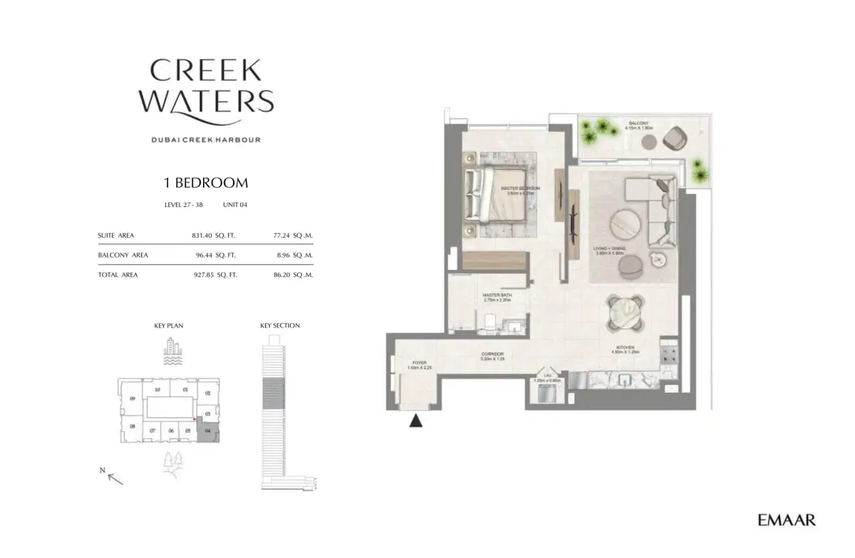 EMAAR Creek Waters 1 BR Floor Plan 927 Sq. Ft.