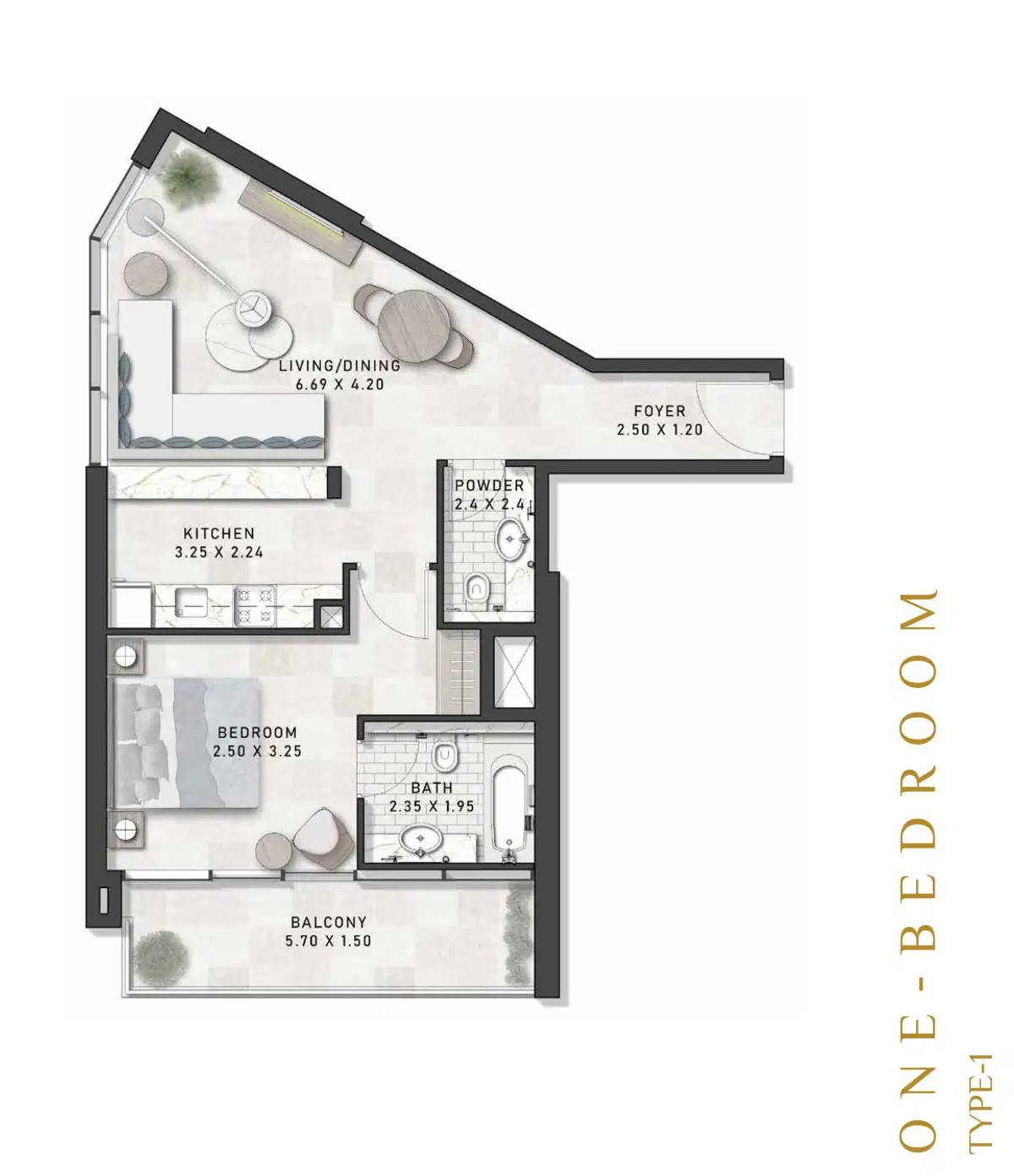 DAMAC Virdis 1 BR Floor Plan 724 Sq. Ft.