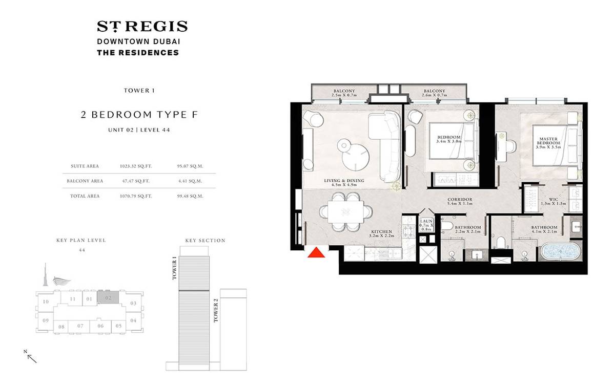 Emaar St Regis Residences 2 BR Apartment Floor Plan