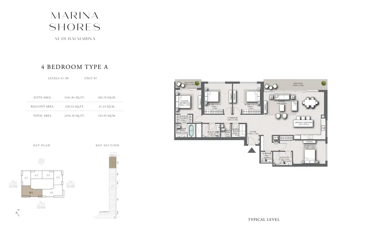 EMAAR Marina Shores Dubai 4 BR Floor Plan 2,410 Sq. Ft.