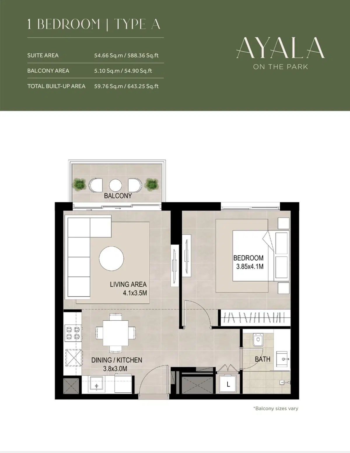 Nshama Ayalya On The Park At Town Square 1 Bedroom Apartments Floor Plan