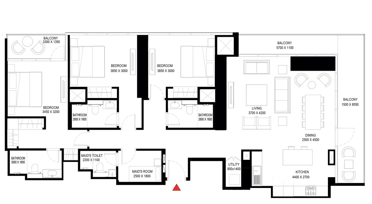 Sobha One 3 Bedroom Apartments Floor Plan