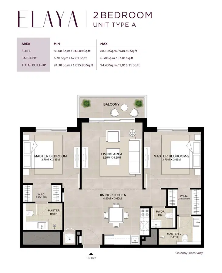 Nshama Elaya Town Square Dubai 2 Bedroom Apartments Floor Plan