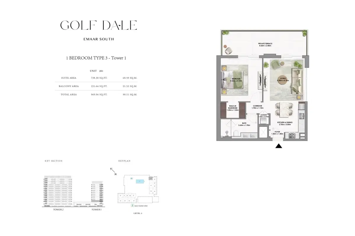 Emaar Golf Dale 1 BR Floor Plan 969 Sq. Ft.