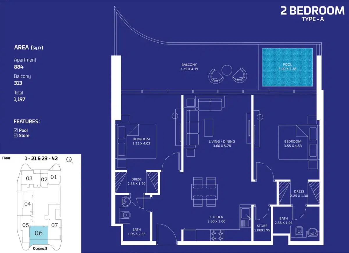 Danube Oceanz Tower 3 2 Bedroom Apartment Floor Plan