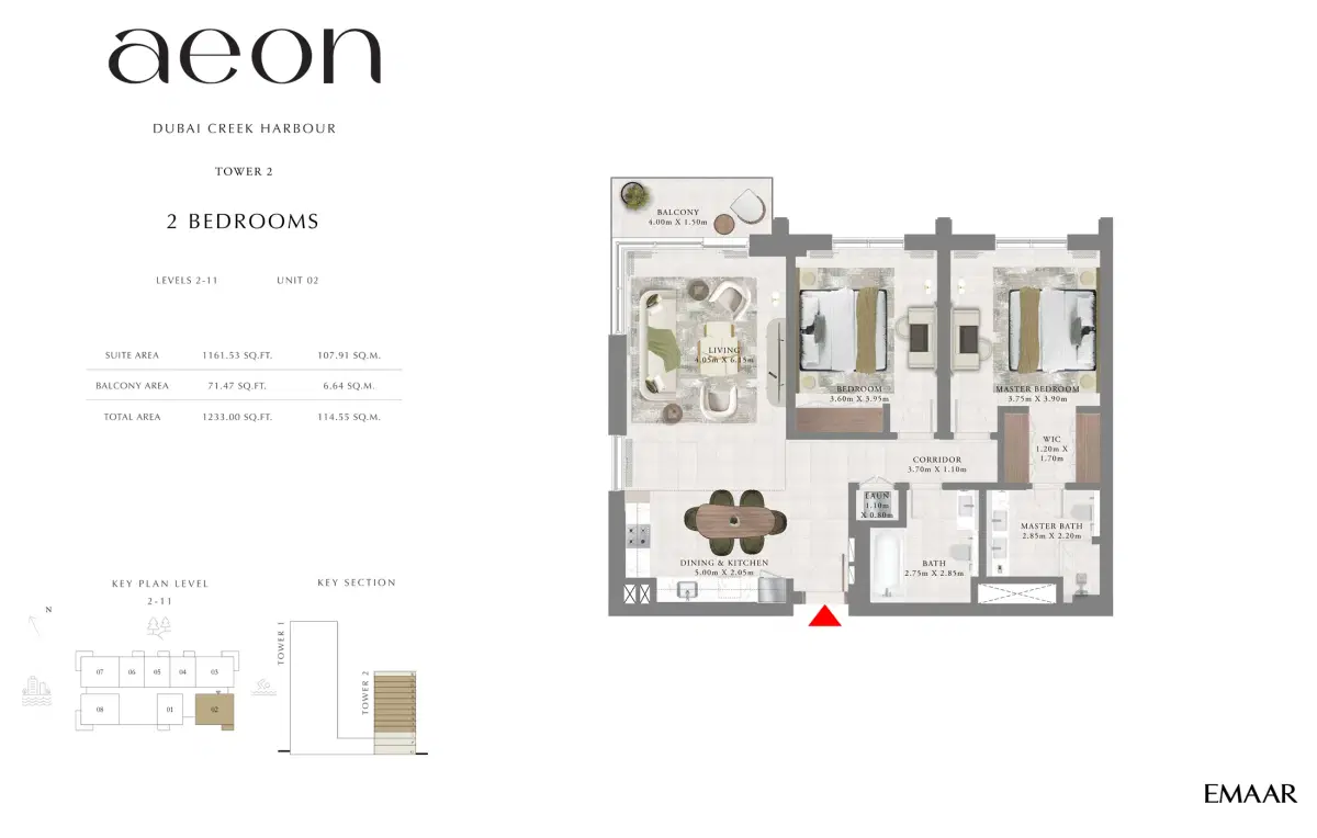 Emaar Aeon Dubai Creek Harbour 2 BR Apartment Floor Plan