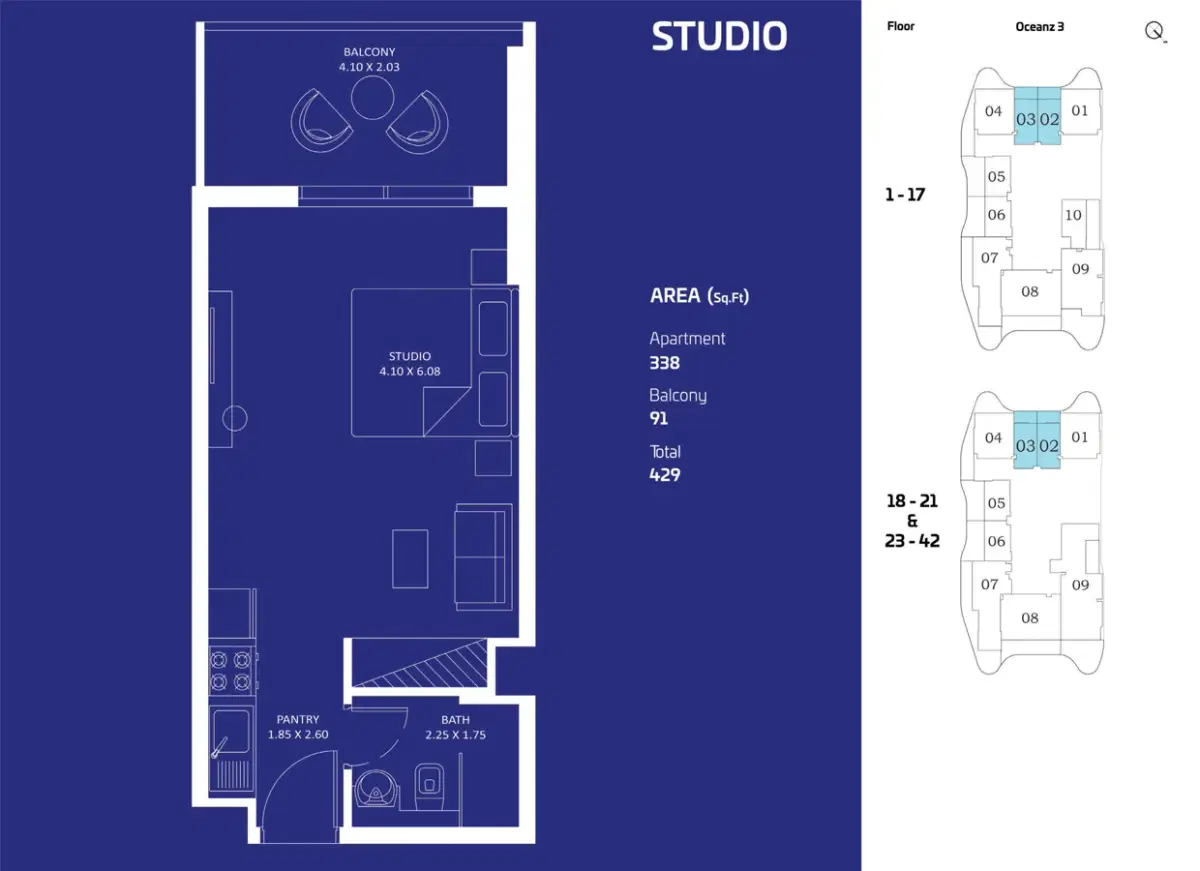 Danube Oceanz Tower 3 Studios Floor Plan