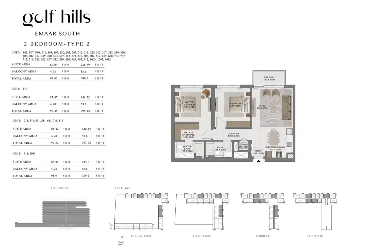 Emaar Golf Hills One At Emaar South | Apartments & Townhouses 2 BR Apartment Floor Plan