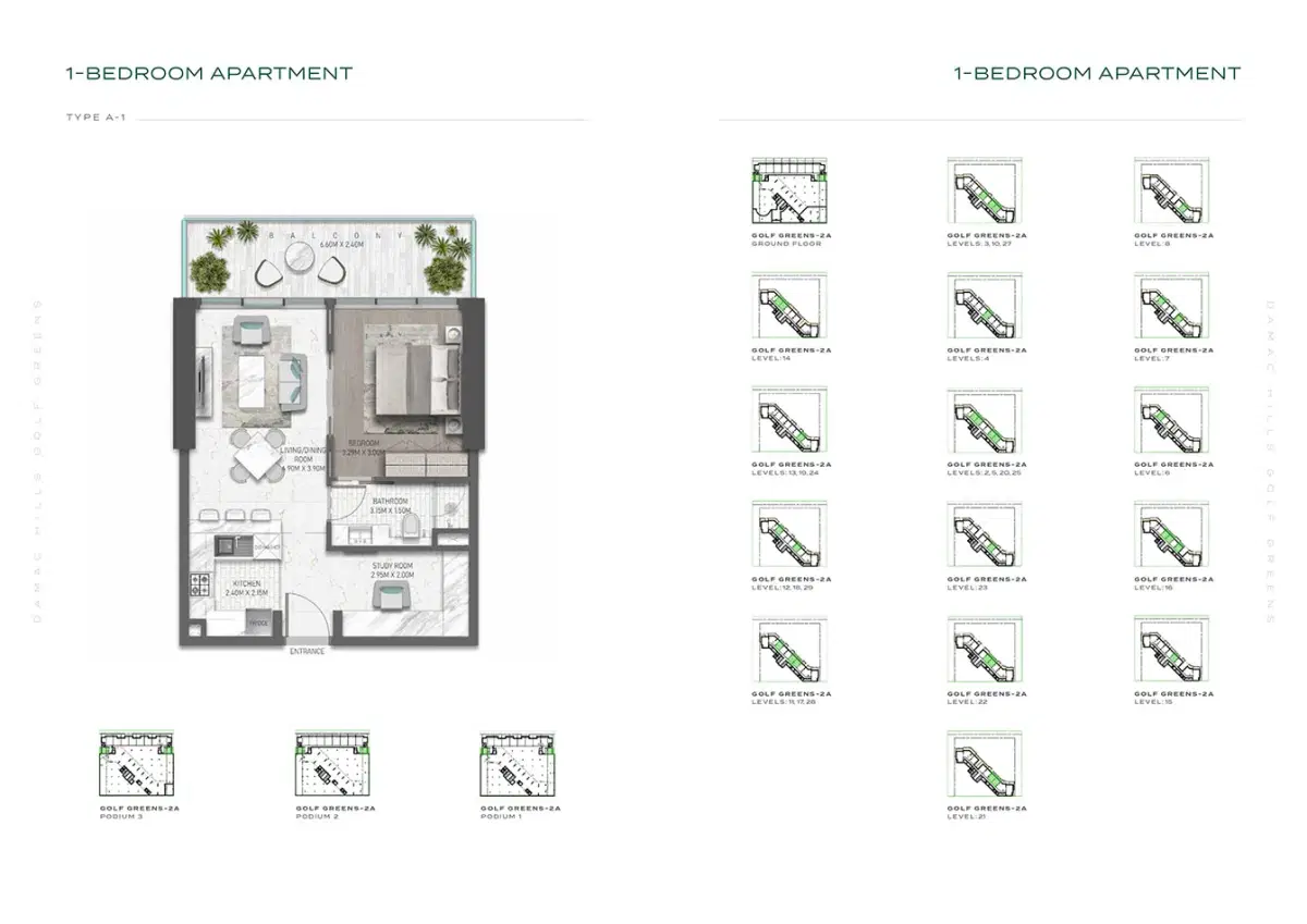 Damac Golf Greens 2 1 Bedroom Apartments Floor Plan