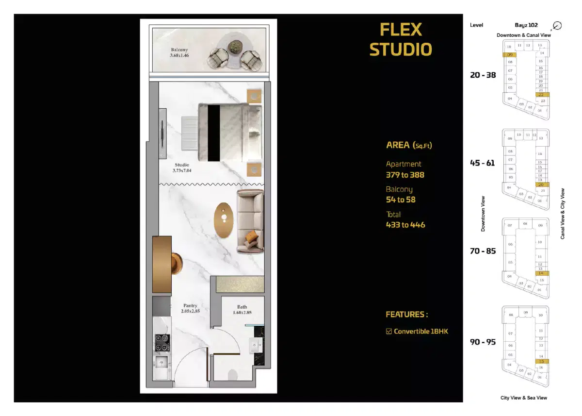 Danube Bayz 102 In Business Bay Dubai Studios Floor Plan