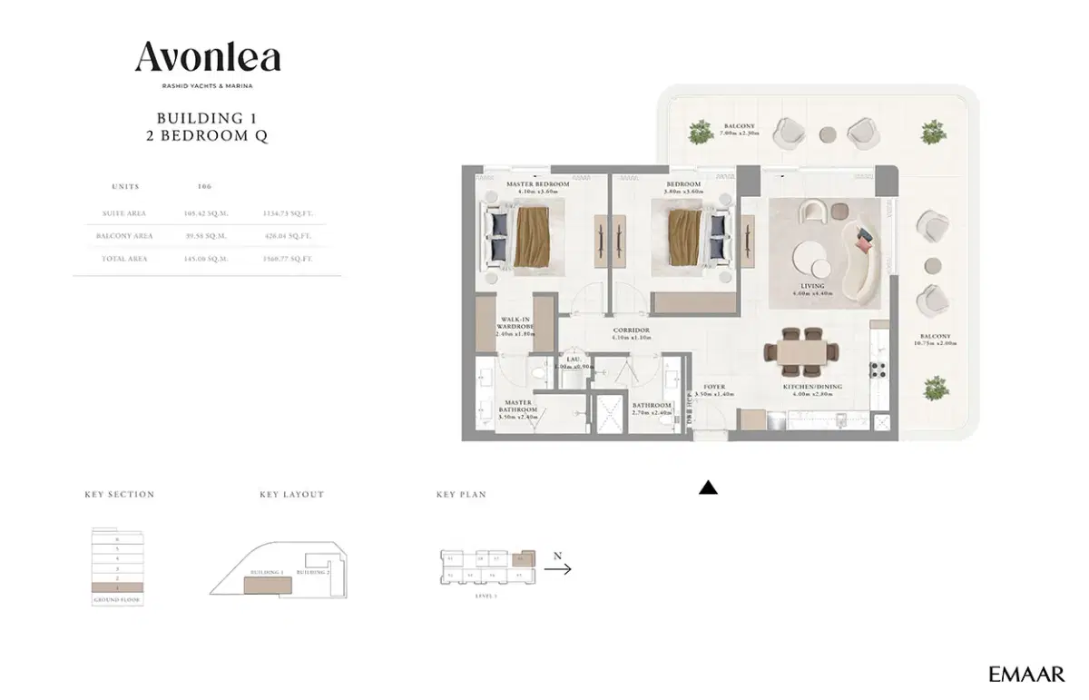 Emaar Avonlea 2 Bedroom Apartments Floor Plan