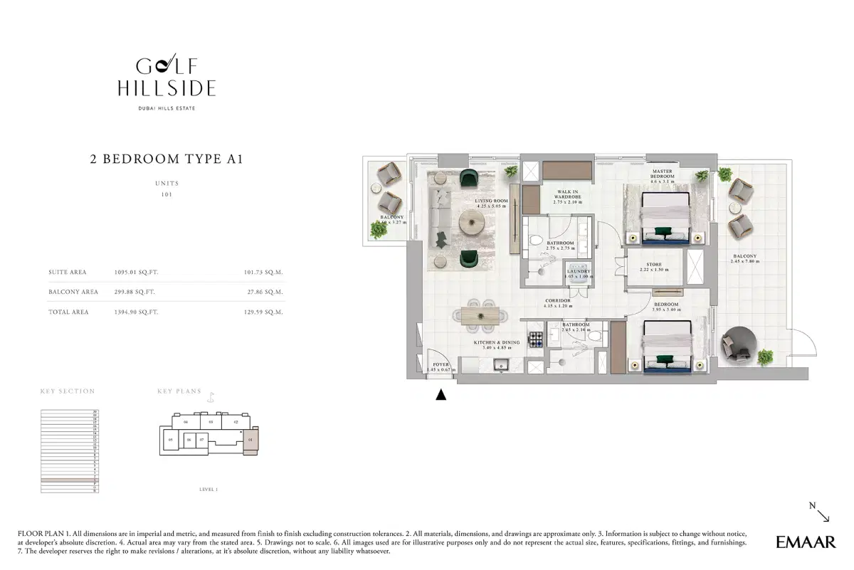 Emaar Golf Hillside In Dubai Hills Estate 2 Bedroom Apartments Floor Plan