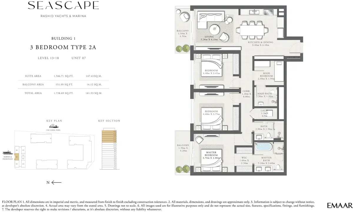 Emaar Seascape Dubai 3 Bedroom Apartments Floor Plan