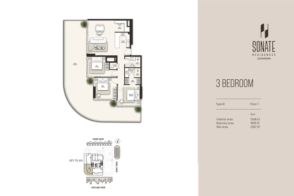Sonate Residences Jumeriah Village Triangle 3 BR Apartment Floor Plan