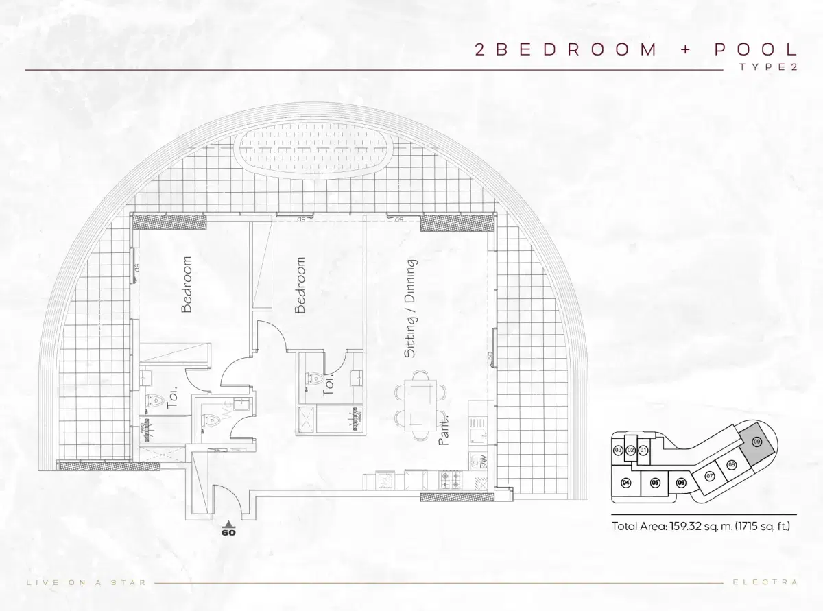 Acube Electra Studios & Apartments at JVC Dubai 2 BR Apartments Floor Plan