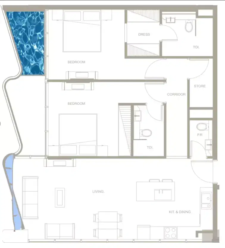 Iluka by MS Homes Dubai 2 BR Floor Plan 1,112 Sq. Ft.