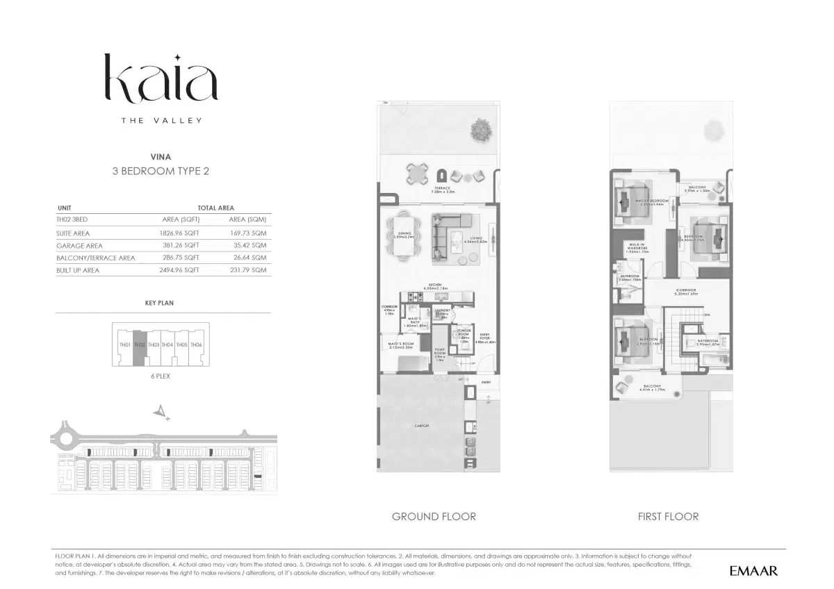 EMAAR The Valley Kaia Dubai 3 BR Floor Plan 2,494 Sq. Ft.