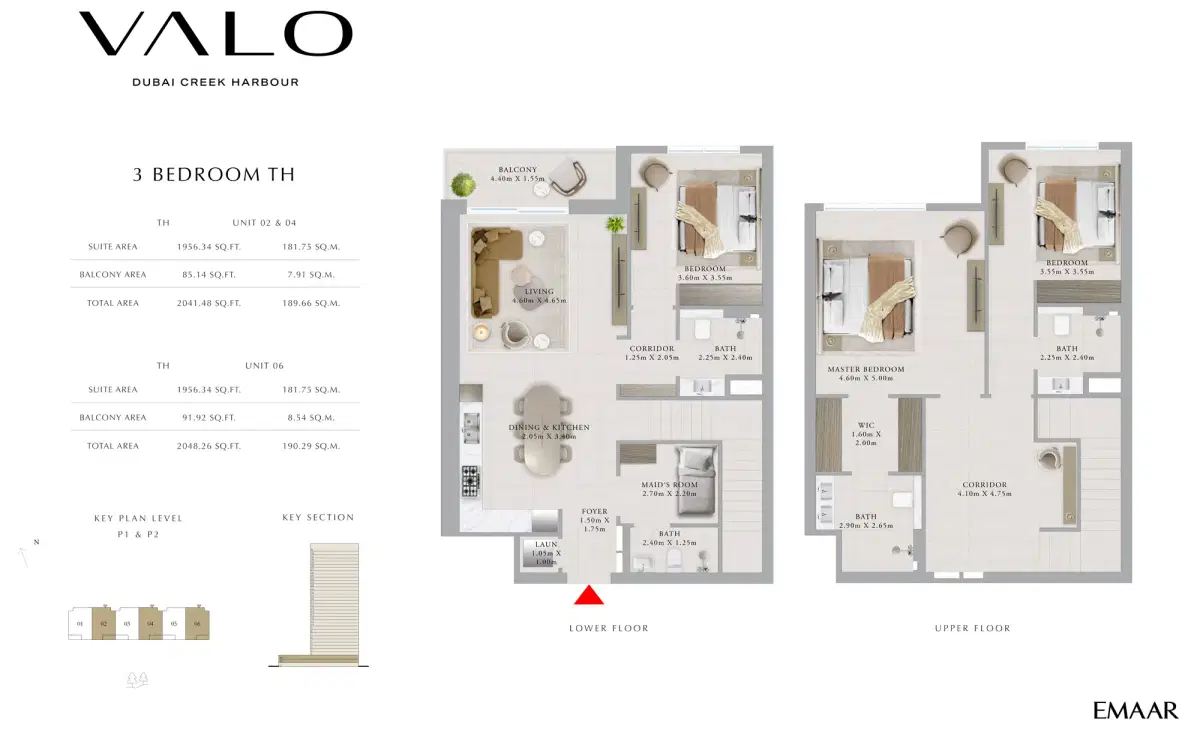 Emaar Valo Dubai 3 BR Townhouses Floor Plan 2,048 Sq. Ft.