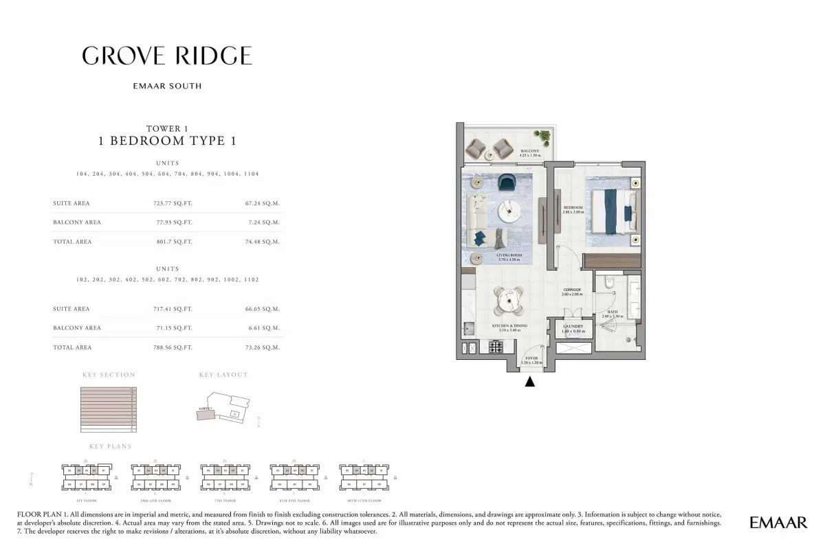 Emaar Grove Ridge At Dubai South 1 BR Apartment Floor Plan