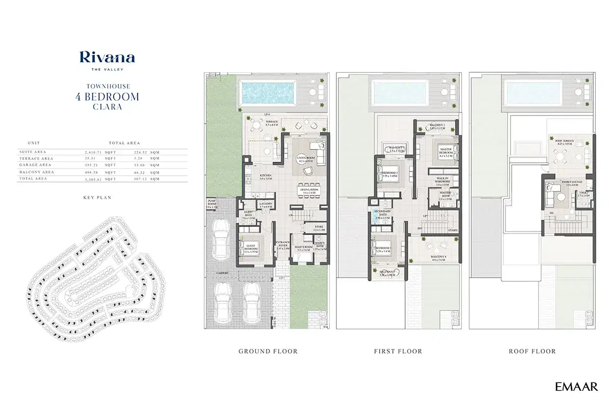 EMAAR Rivana Dubai 4 BR Floor Plan 3,305 Sq. Ft.