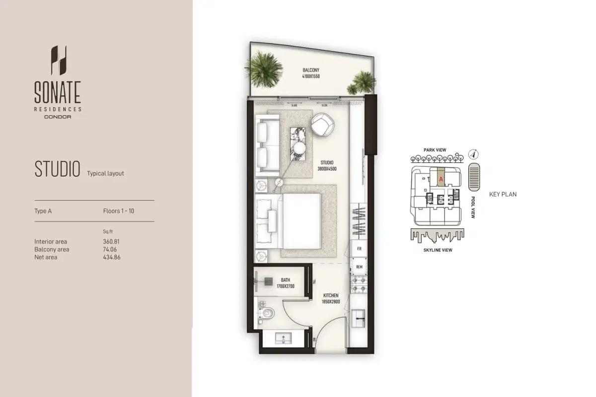Sonate Residences Jumeriah Village Triangle Studio Floor Plan