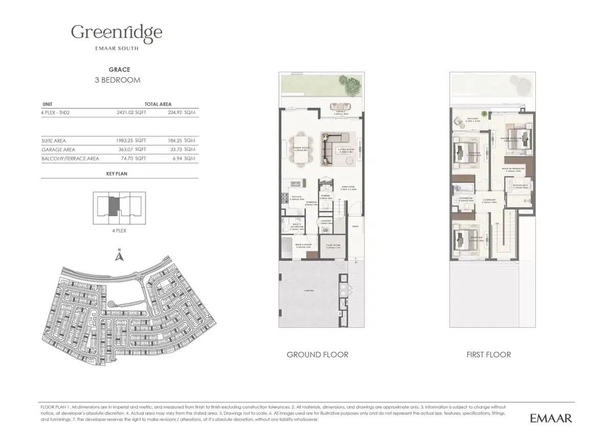 Emaar Greenridge Dubai 3 BR Floor Plan 2,421 Sq. Ft.