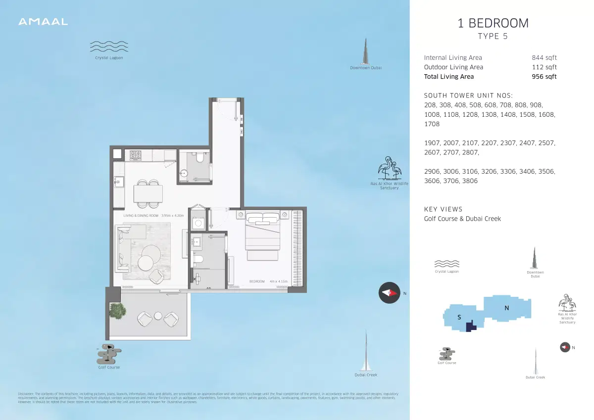 Amaal Emirates Amaal 8 Apartments at MBR City 1 BR Apartments Floor Plan
