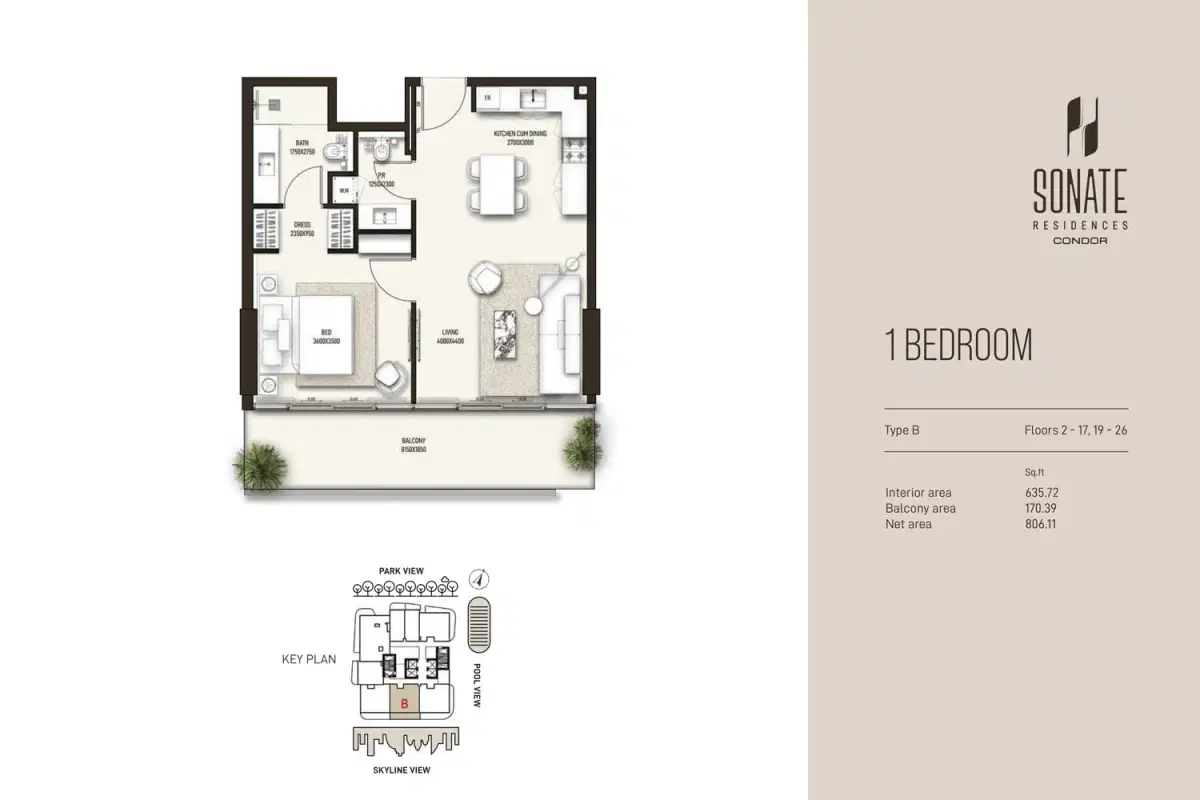 Sonate Residences Jumeriah Village Triangle 1 BR Apartment Floor Plan