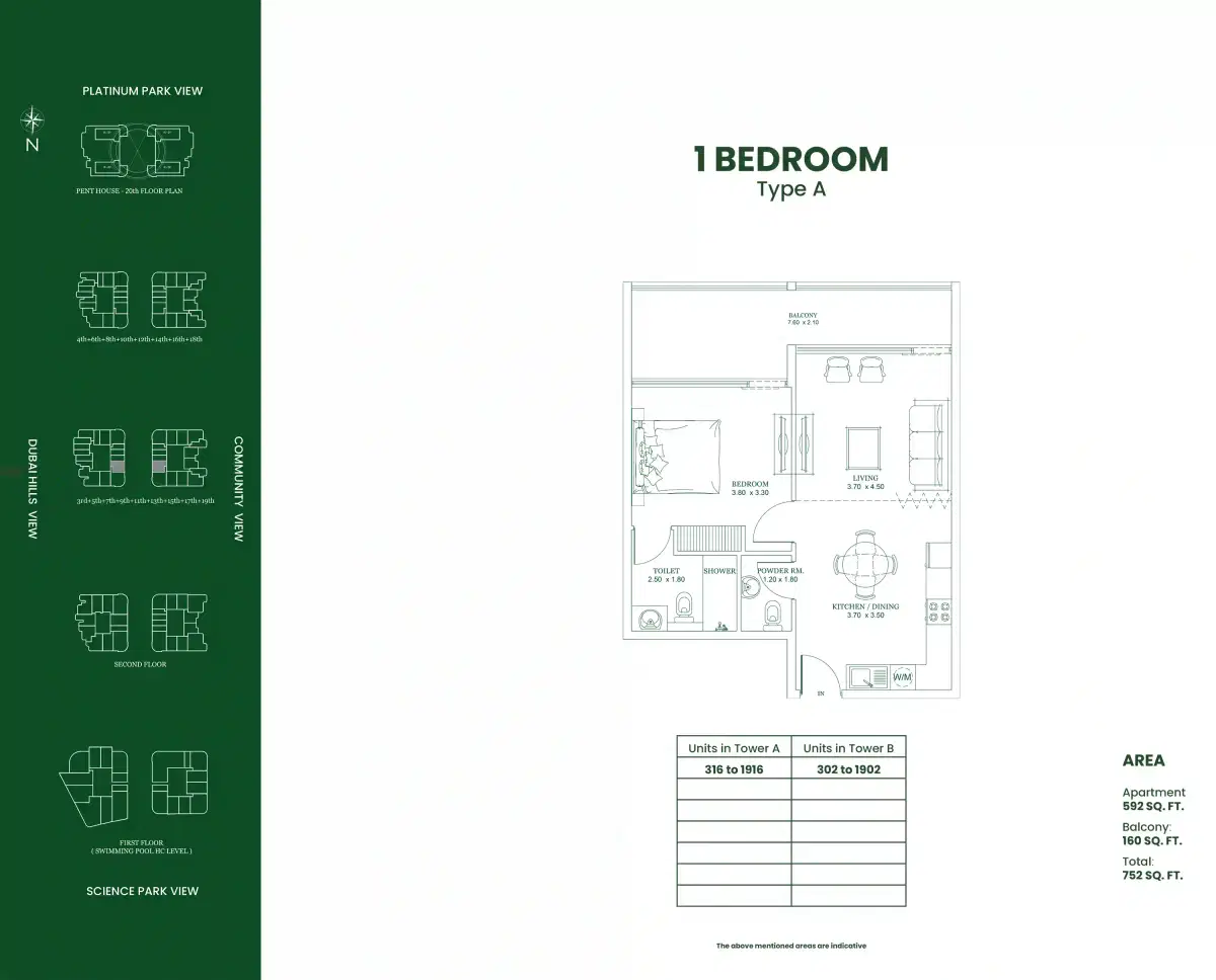 Danube Opalz 1 BR Apartment Floor Plan