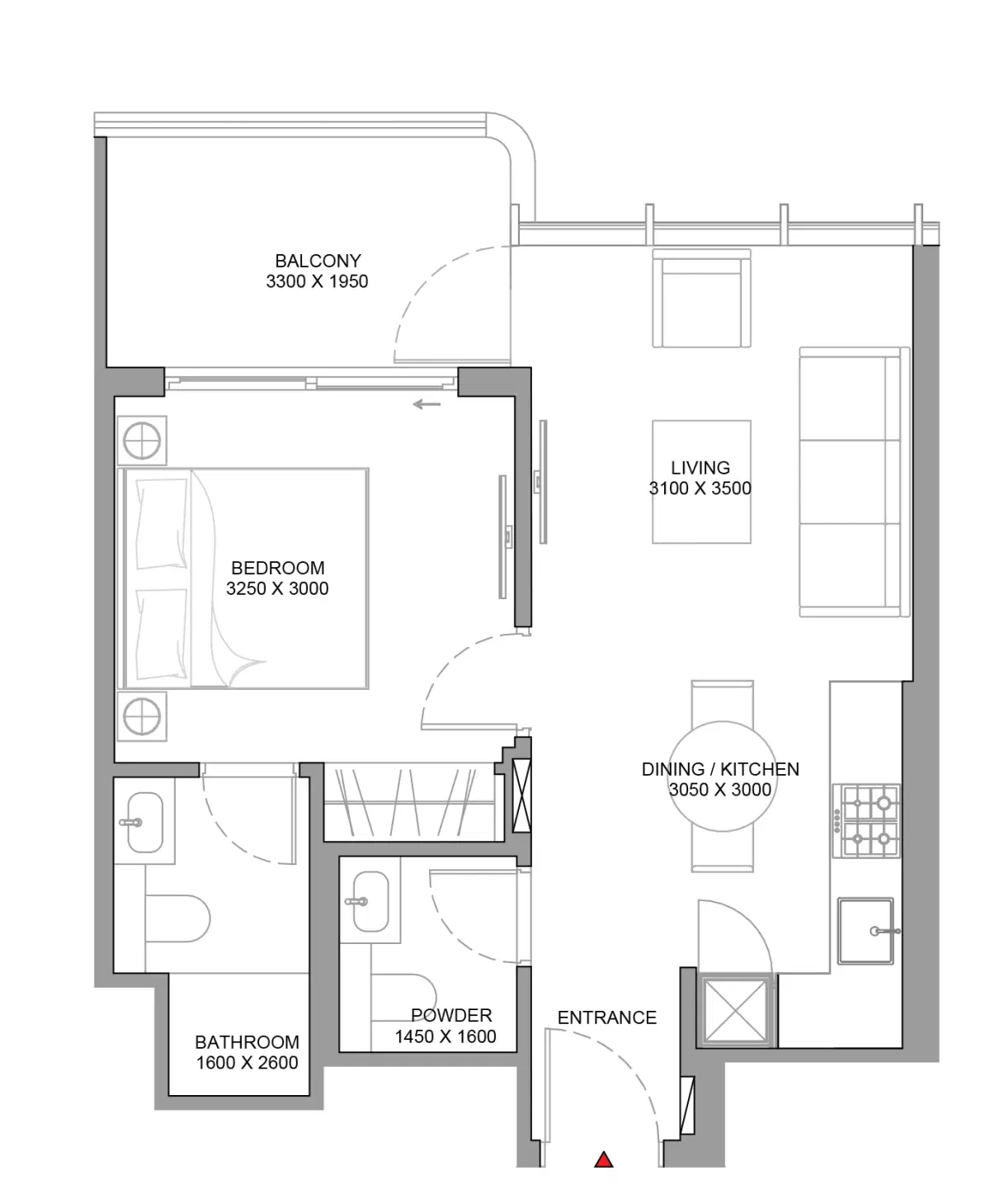 Sobha Aquamont At Downtown Umm Al Quwain 1 Bedroom Apartment (Type A) Floor Plan