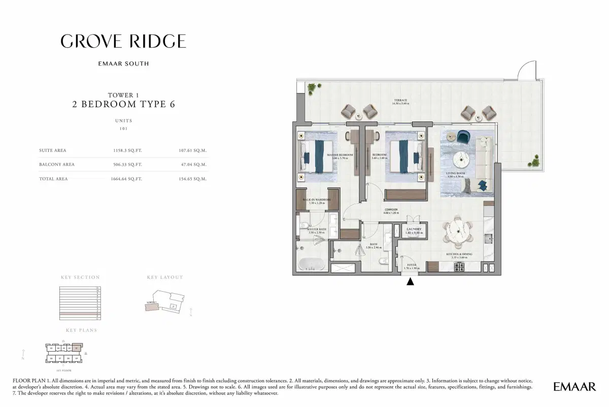 Emaar Grove Ridge At Dubai South 2 BR Apartment Floor Plan