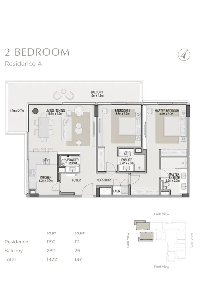 Soho Berkeley Dubai 2 BR Floor Plan 1,472 Sq. Ft.