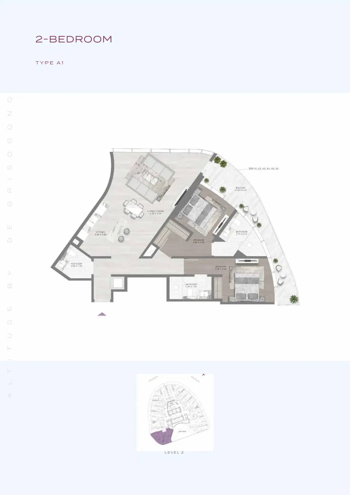 Damac Altitude De Grisogono Tower Business Bay 2 BR Apartment Floor Plan