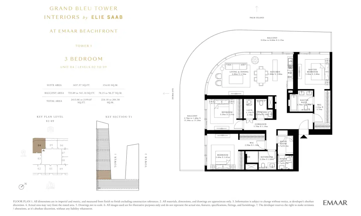 Grand Bleu Tower 3 Bedroom Apartments Floor Plan