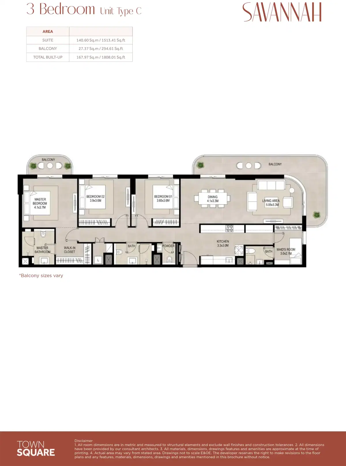 Nshama Savannah Dubai 3 BR Floor Plan 1,808 Sq. Ft.