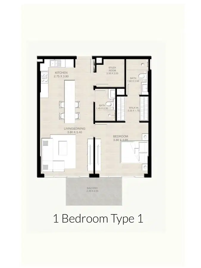 Serene Gardens 2 Al Furjan By Prescott 1 BR Apartment Floor Plan