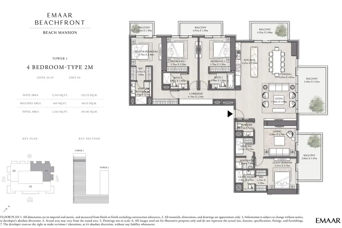 EMAAR Beach Mansion Dubai 4 BR Floor Plan 3,163 Sq. Ft.