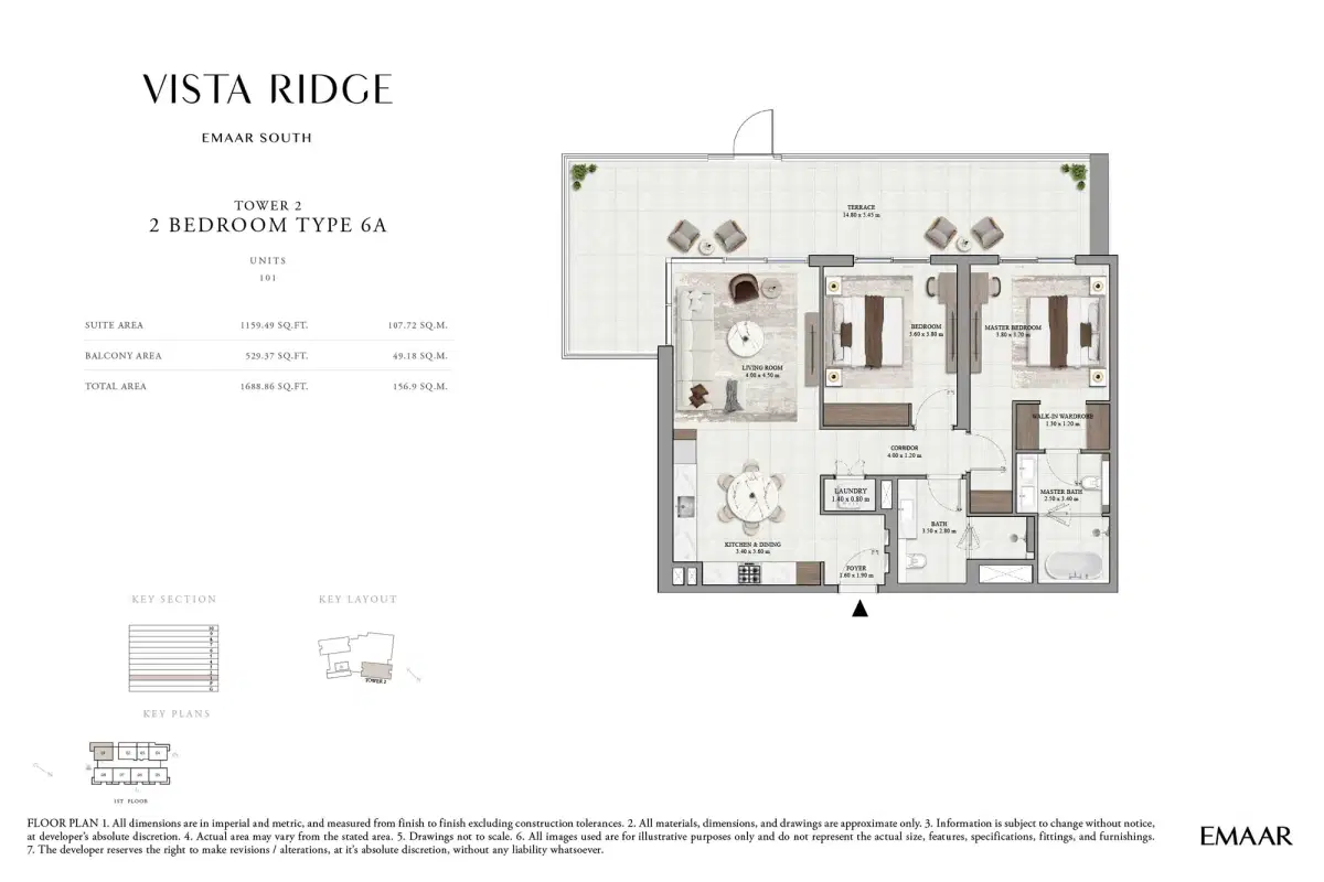 Emaar Vista Ridge at Emaar South 2 BR Floor Plan 1,688 Sq. Ft.