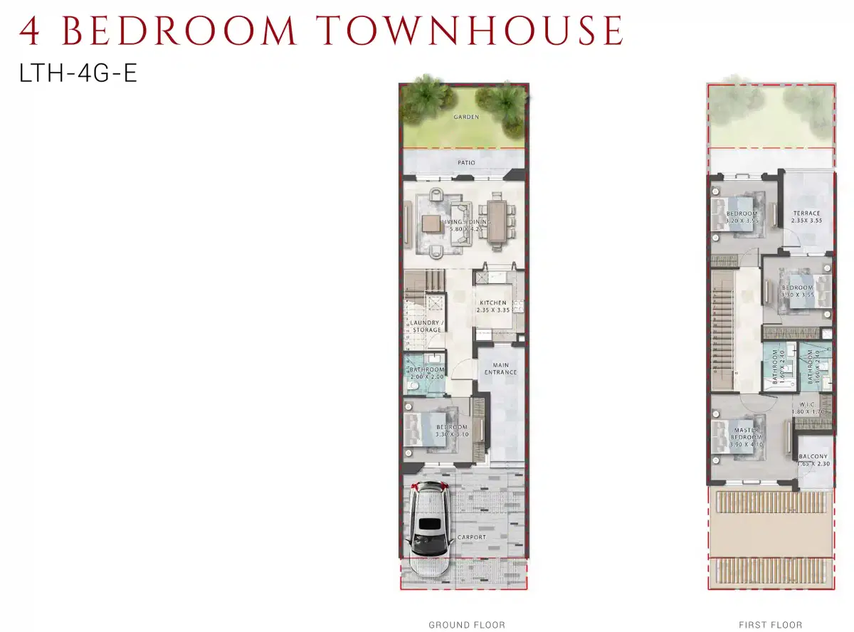 Damac Lagoons Monte Carlo 4 Bedroom Townhouses Floor Plan
