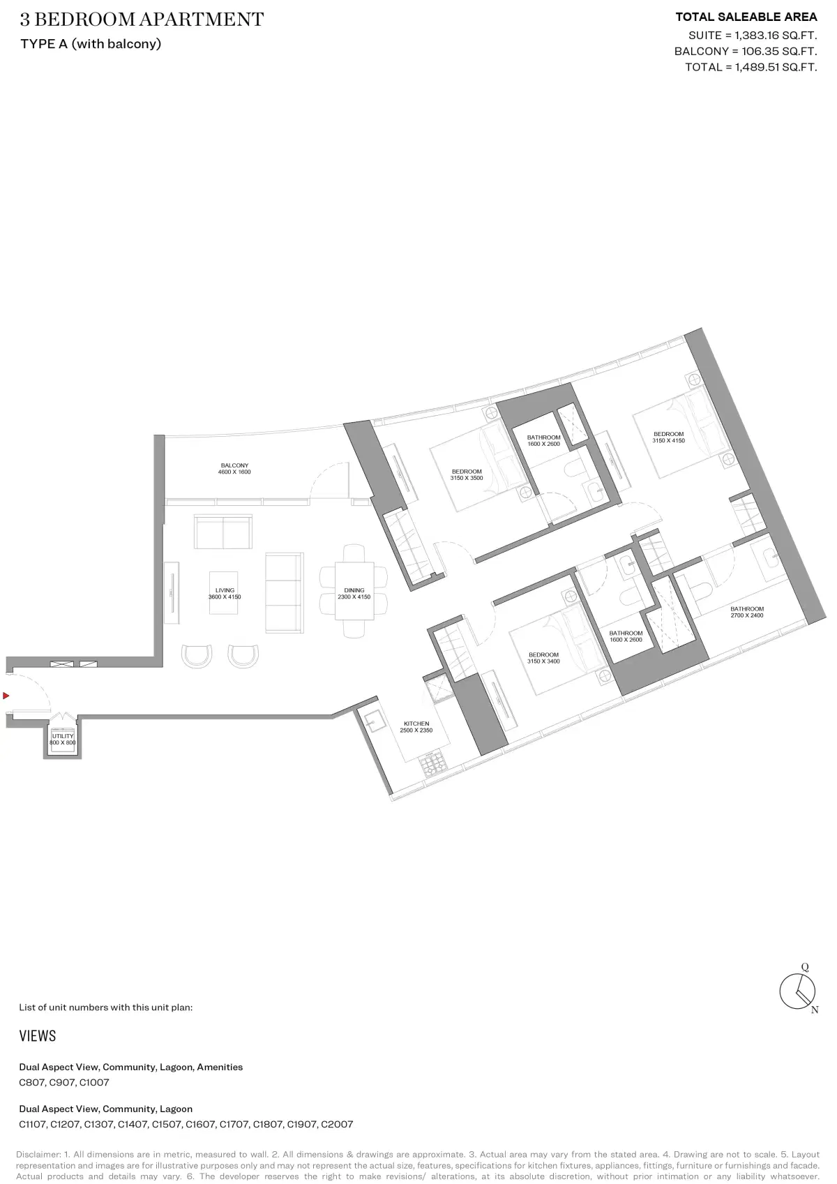 Sobha Skyvue Spectra At Sobha Hartland 2 3 Bedroom Apartments Floor Plan
