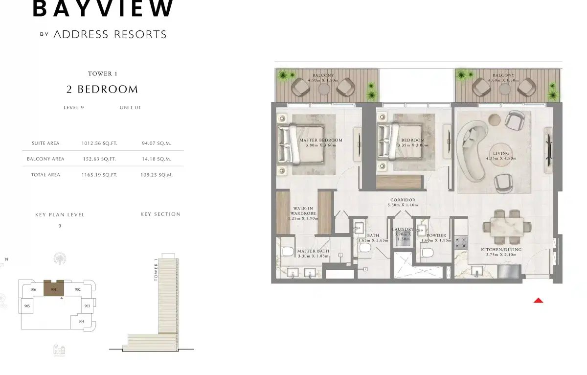 EMAAR Bayview by Address Resorts 2 Bedroom Apartments Floor Plan