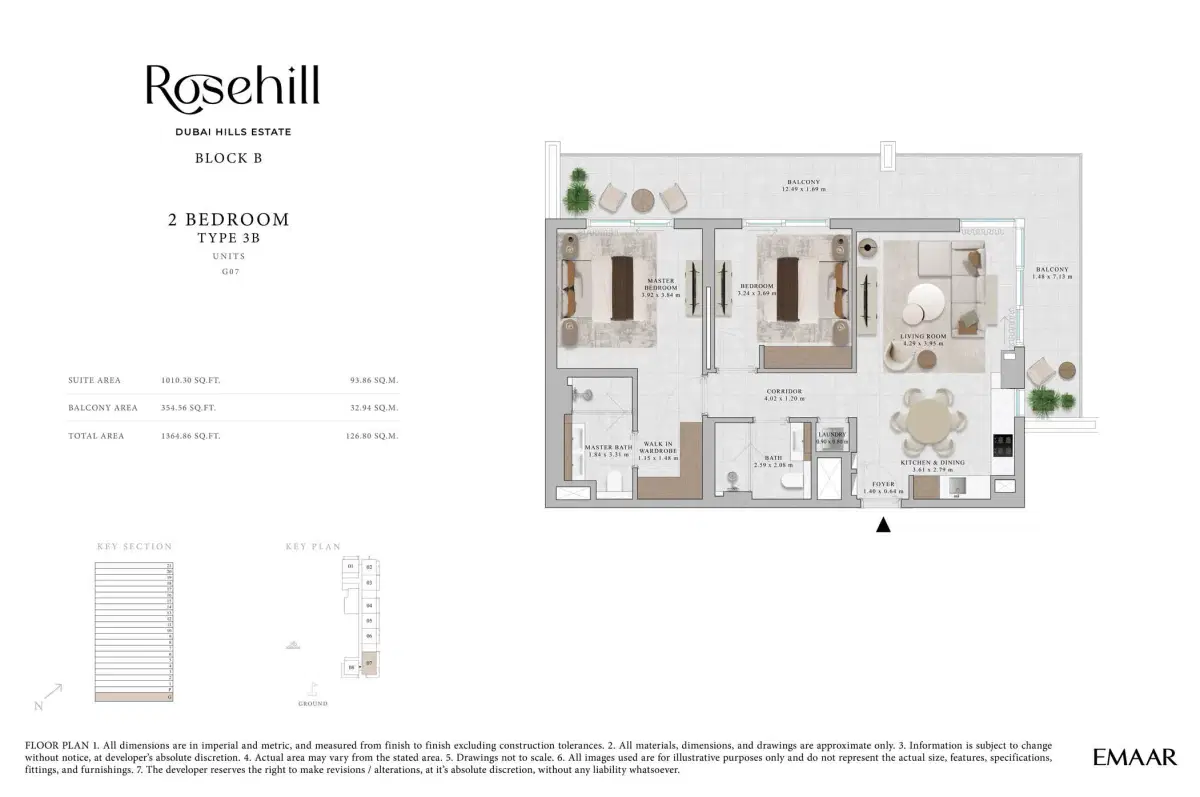 Rosehill by Emaar 2 BR Floor Plan 1,364 Sq. Ft.