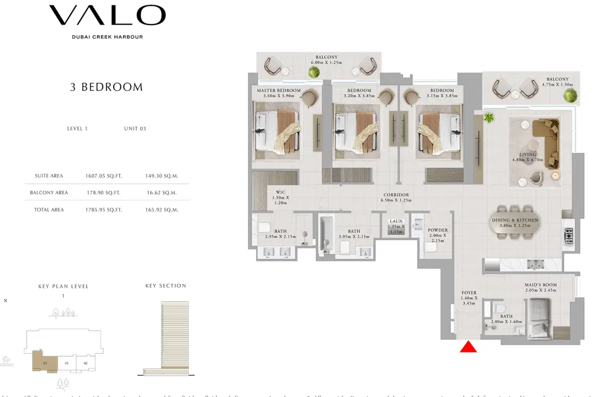 Emaar Valo Dubai Creek Harbour 3 Bedroom Apartments Floor Plan