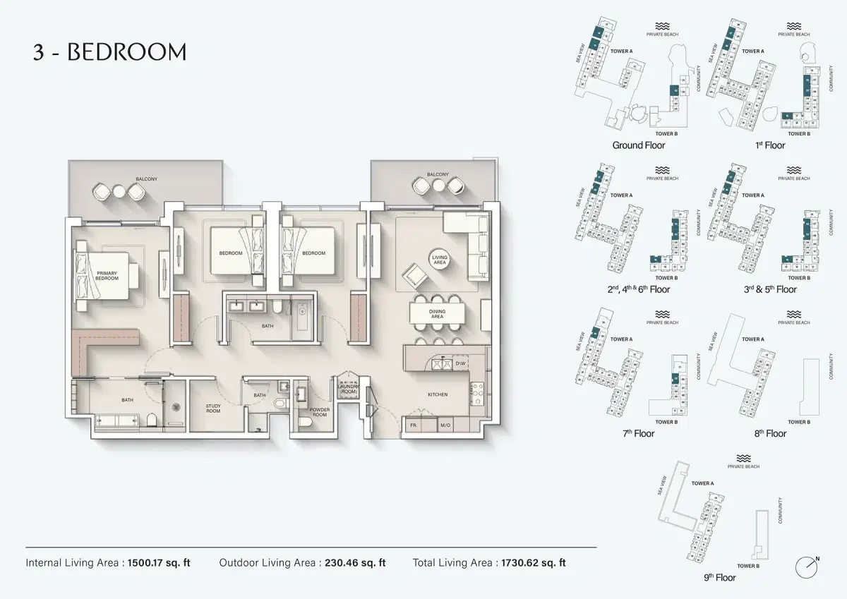3 BR Floor Plan 1,730 Sq. Ft.