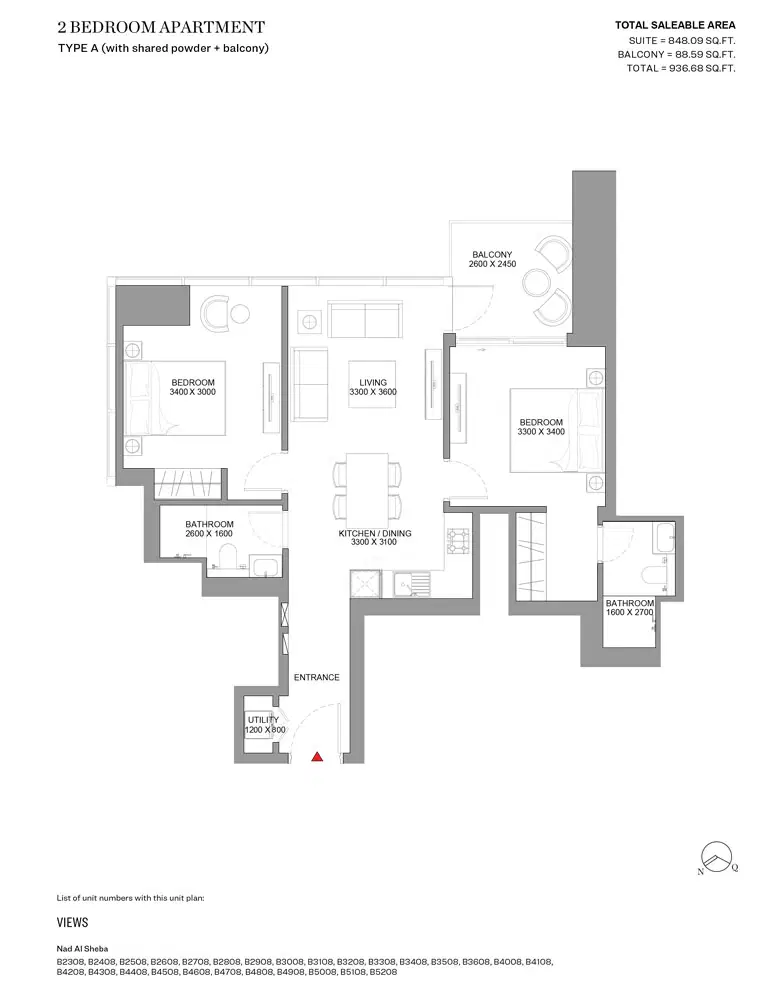 Skyscape Avenue Sobha Hartland 2 2 Bedroom Apartments Floor Plan