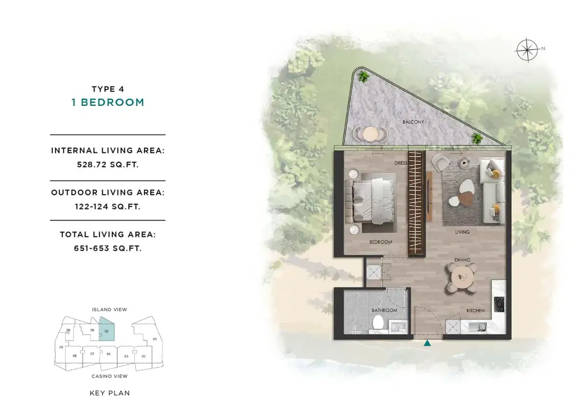 Beach Vista Range Al Marjan Island 1 BR Apartment Floor Plan