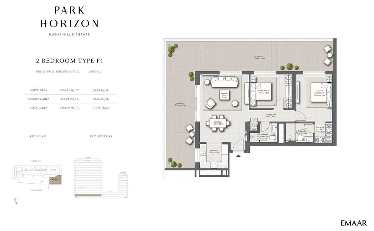 EMAAR Park Horizon Dubai 2 BR Floor Plan 1,880 Sq. Ft.