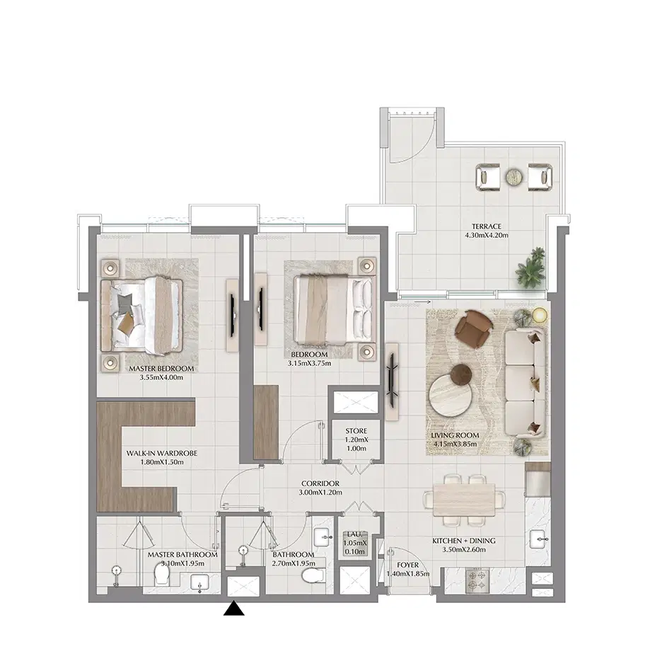 Emaar Terra Woods At Dubai South 2 BR Apartment Floor Plan