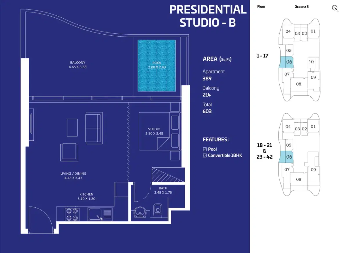 Danube Oceanz Tower 3 Studios Floor Plan